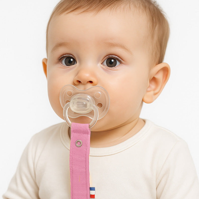 Attache Tetine en Coton Bio Teddy Rose coton