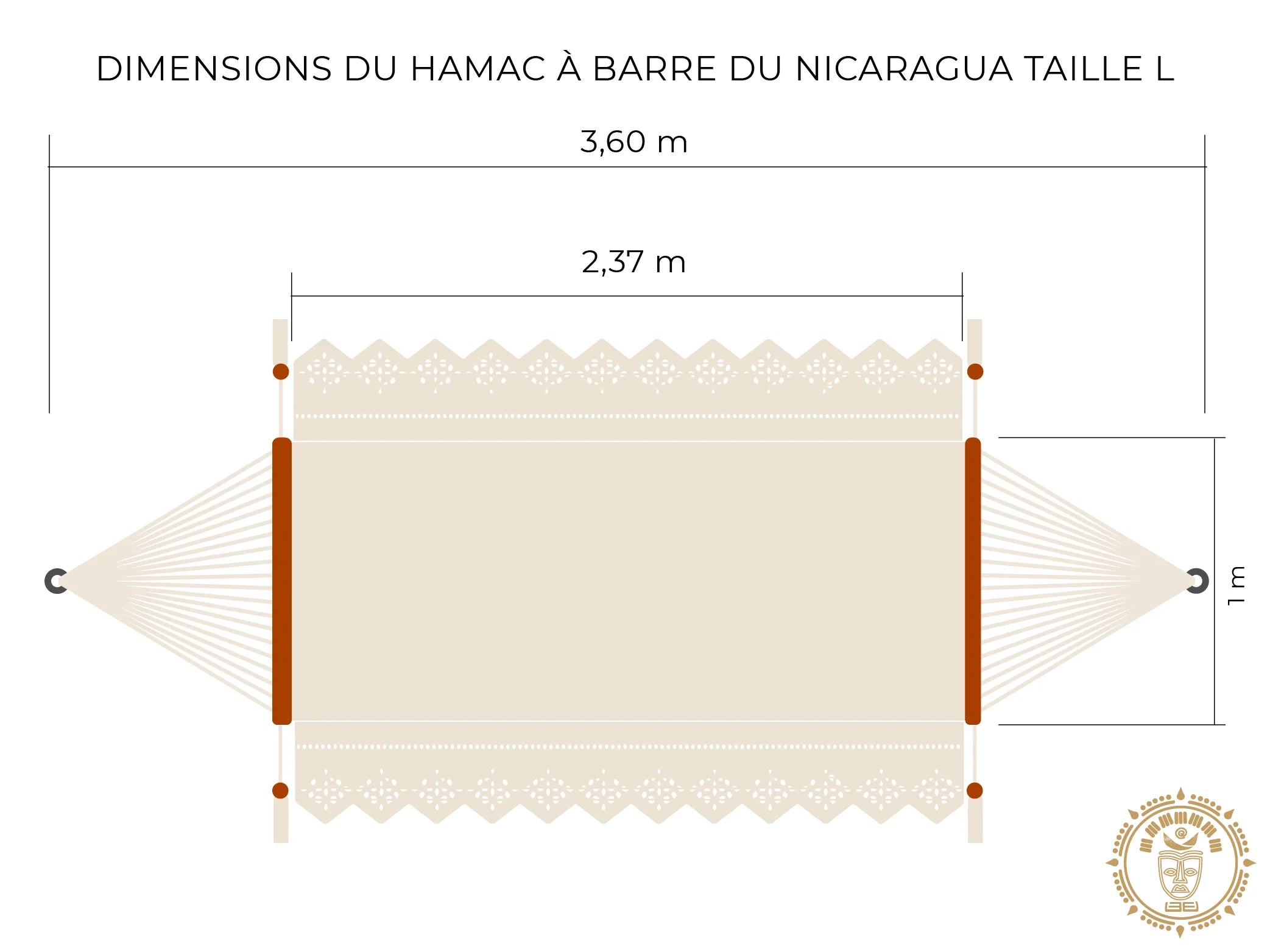 Dessin d'un hamac à barre du Nicaragua fait main L avec mesures détaillées design de luxe