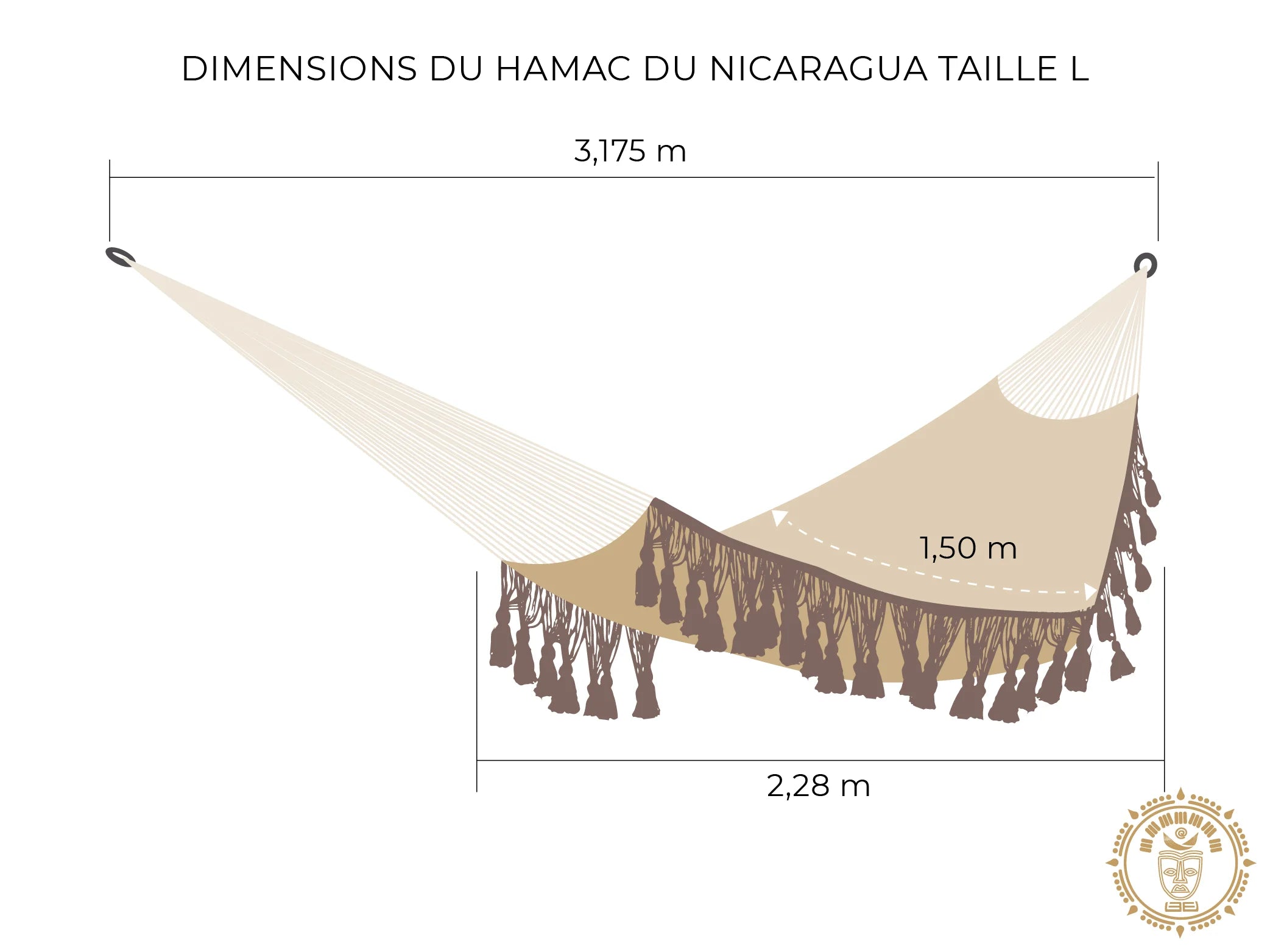 Dessin d'un hamac du Nicaragua fait main L avec mesures détaillées