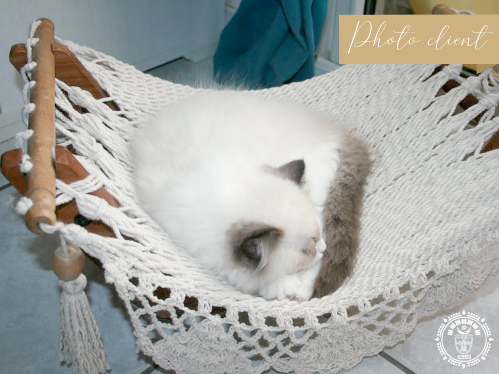 Hamac pour chat écru + support en bois