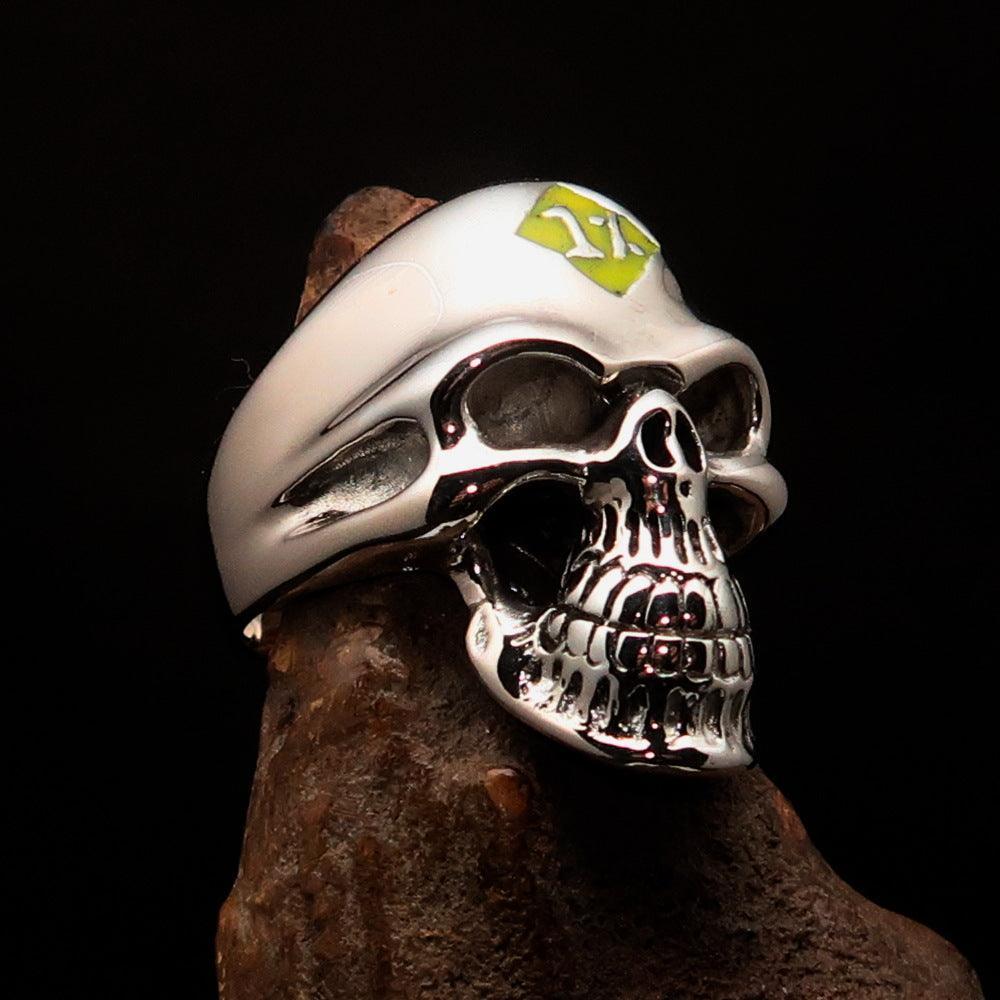 Mirror polished Men's Outlaw Biker Ring yellow 1% Skull - Sterling Silver