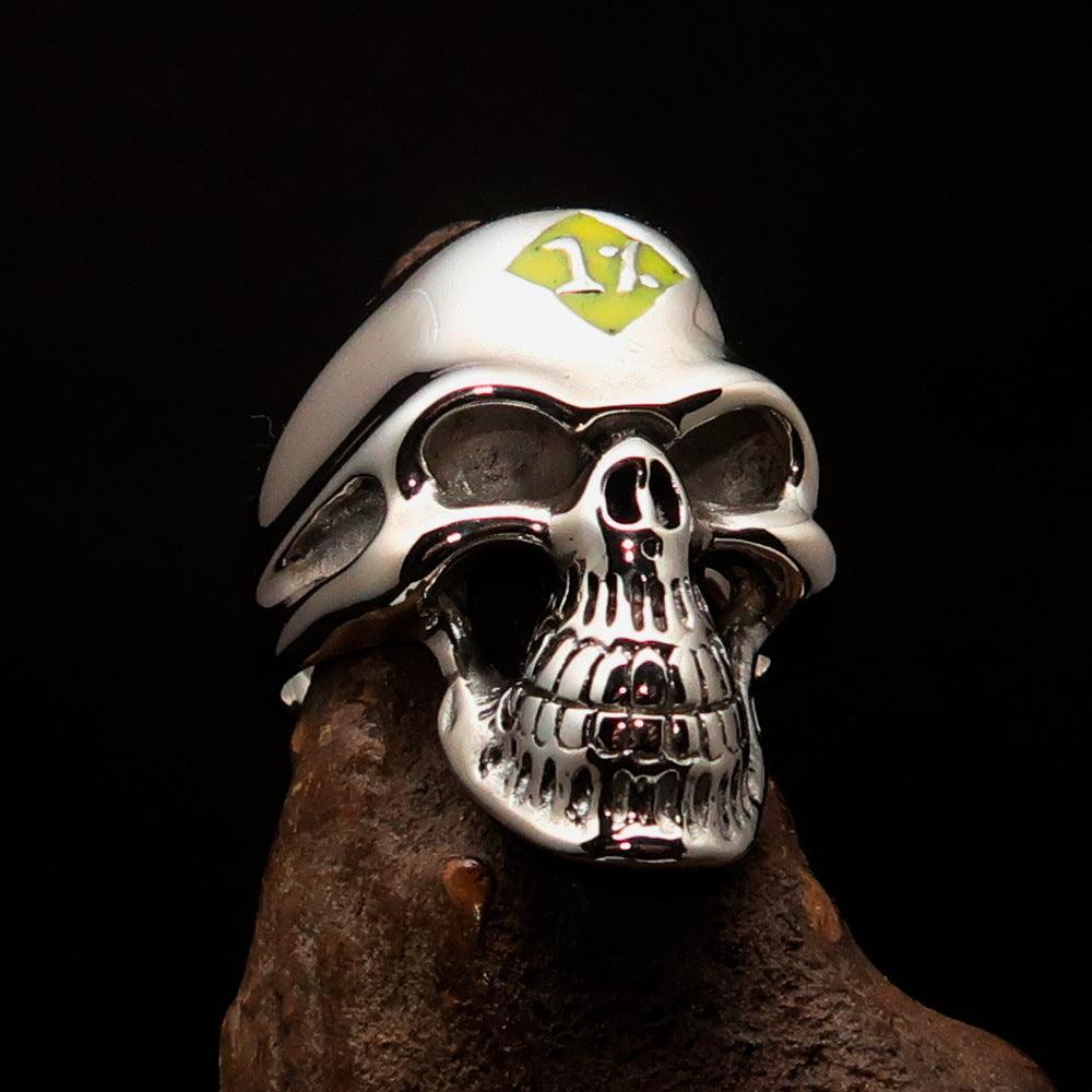 Mirror polished Men's Outlaw Biker Ring yellow 1% Skull - Sterling Silver