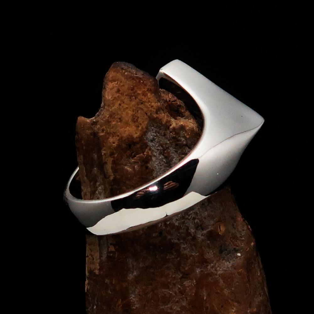 Excellent crafted Men's Black Fleur de Lis Cross Ring - Sterling Silver