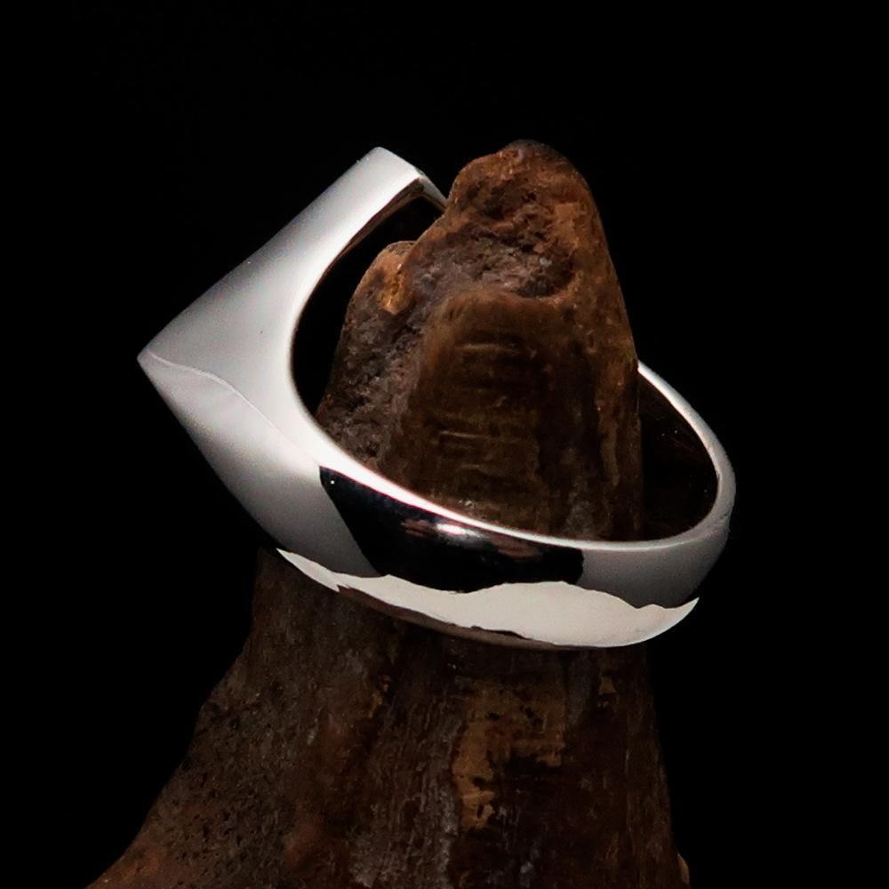 Excellent crafted Men's Black Fleur de Lis Cross Ring - Sterling Silver