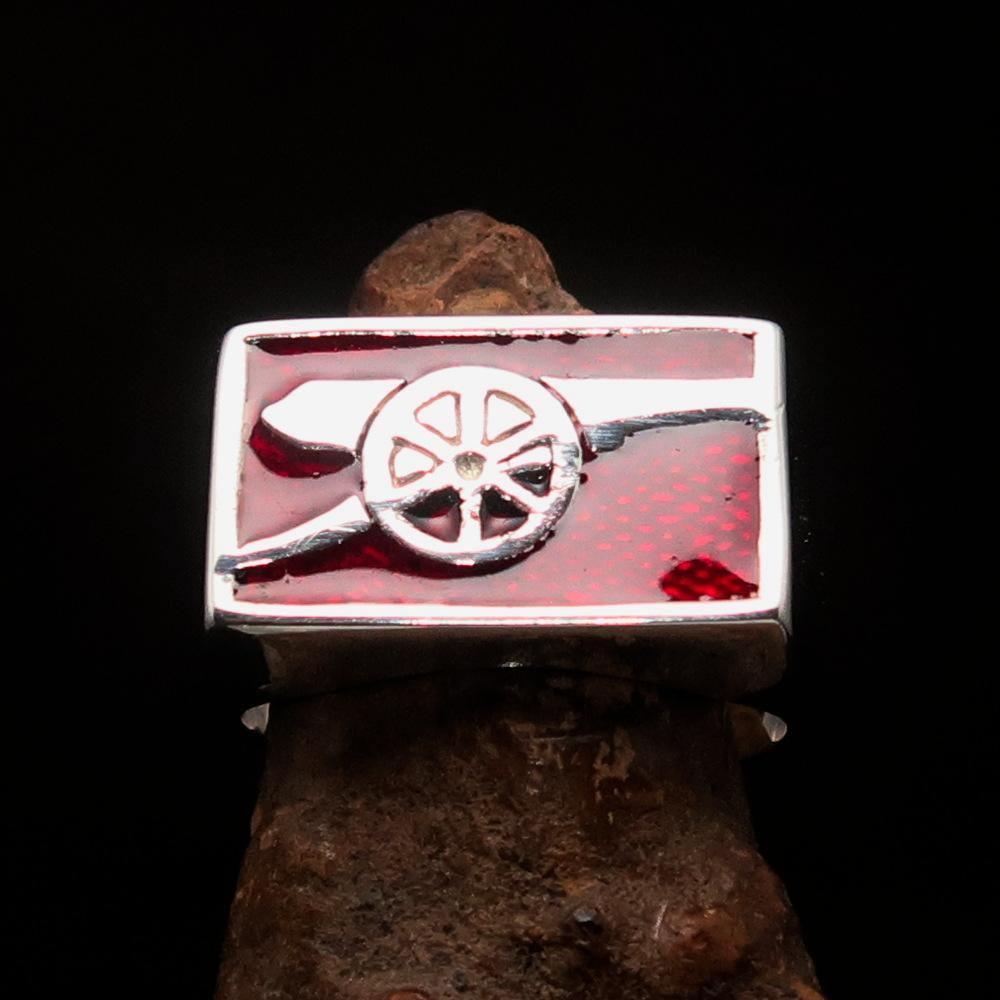 Perfectly crafted Men's red Naval Cannon Ring - Sterling Silver