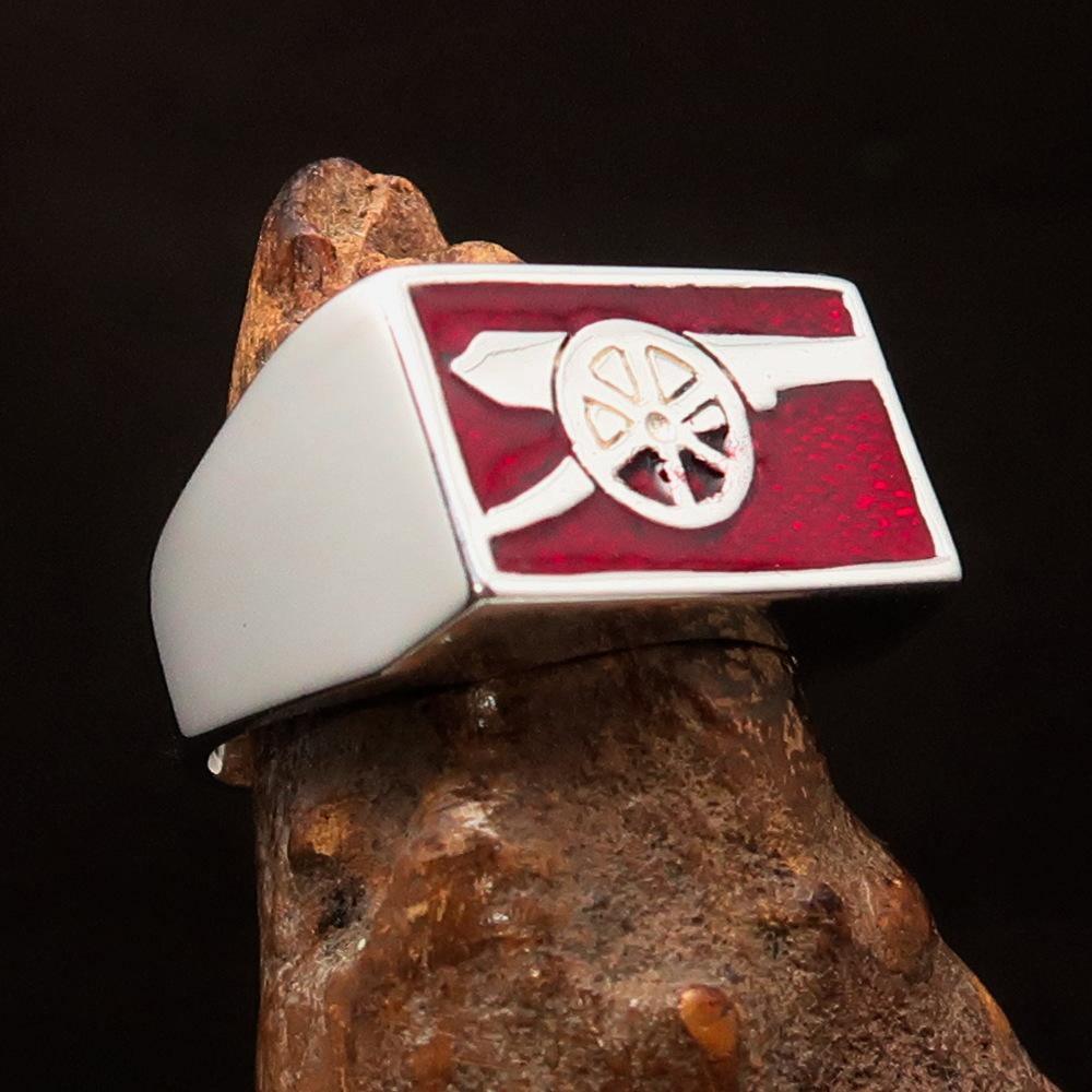 Perfectly crafted Men's red Naval Cannon Ring - Sterling Silver