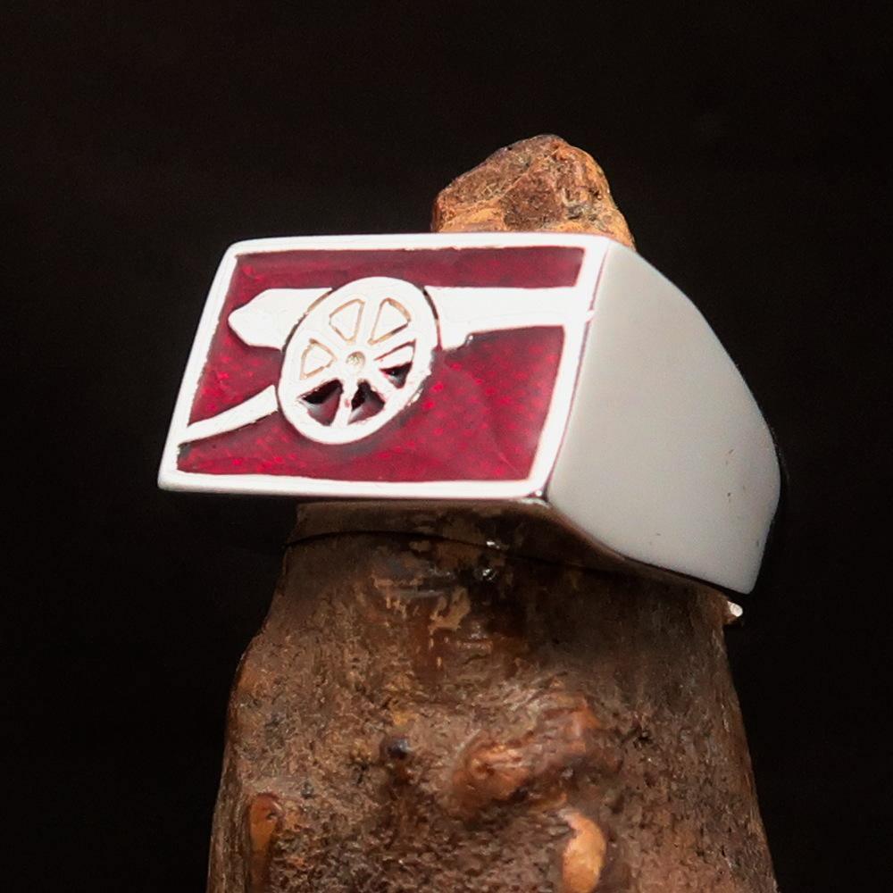 Perfectly crafted Men's red Naval Cannon Ring - Sterling Silver