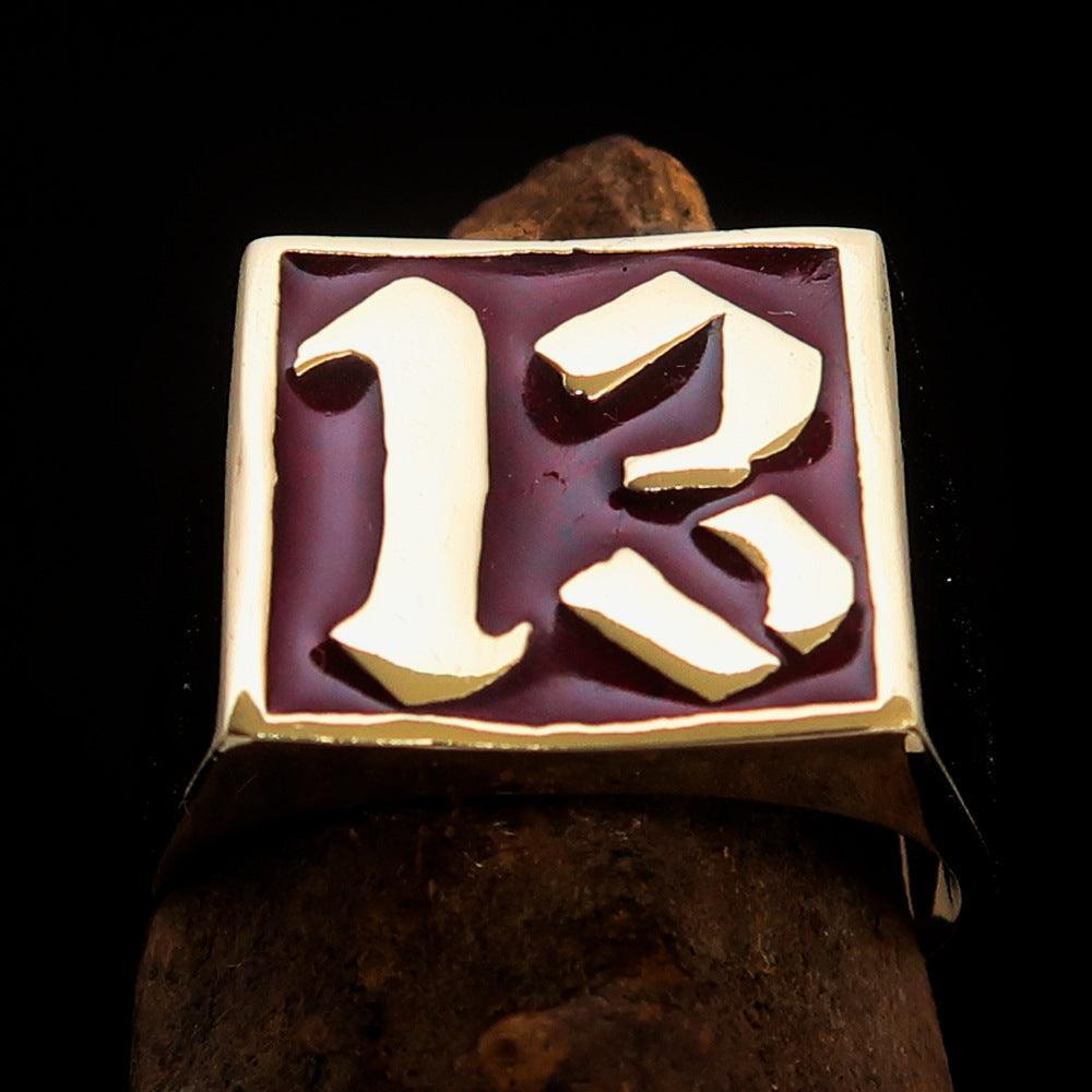 Excellent crafted Men's red lucky Number 13 Biker Ring - Solid Brass