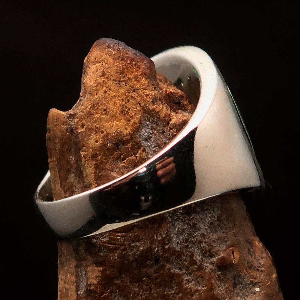 Excellent crafted ancient Men's Twin Head Eagle Ring Green - Sterling Silver