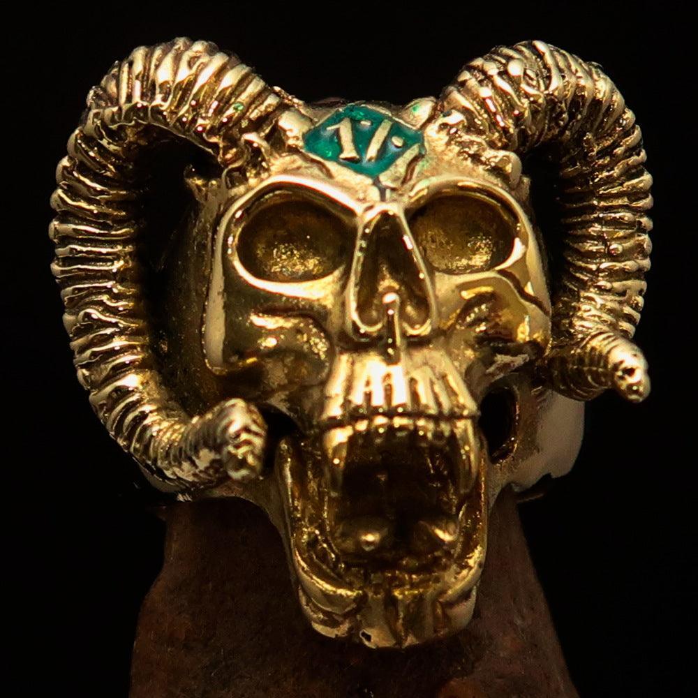 Excellent crafted Men's green 1% Ram Skull Outlaw Biker Ring - Solid Brass