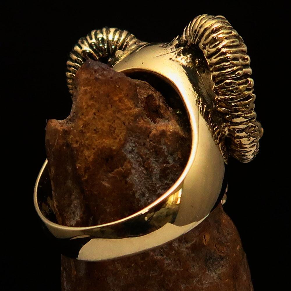 Excellent crafted Men's green 1% Ram Skull Outlaw Biker Ring - Solid Brass