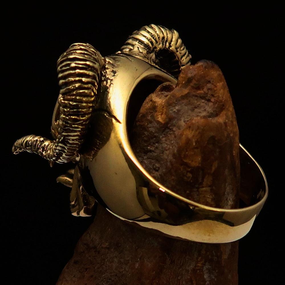 Excellent crafted Men's green 1% Ram Skull Outlaw Biker Ring - Solid Brass