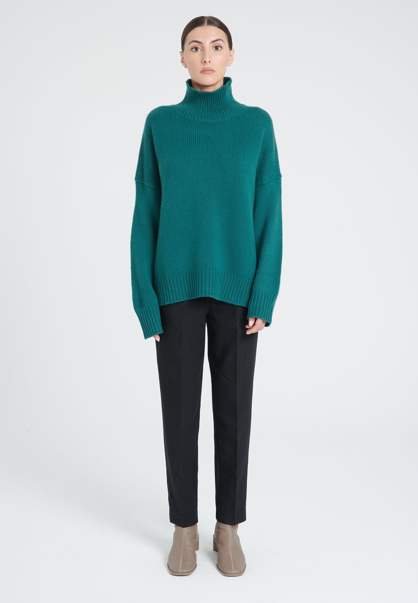 Pull col montant cachemire 10 fils vert foncé femme - ZAYA 3