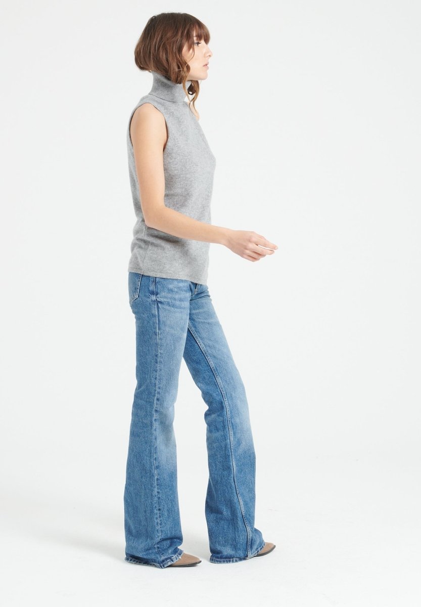 Pull col roulé sans manches cachemire gris clair femme - LILLY 13