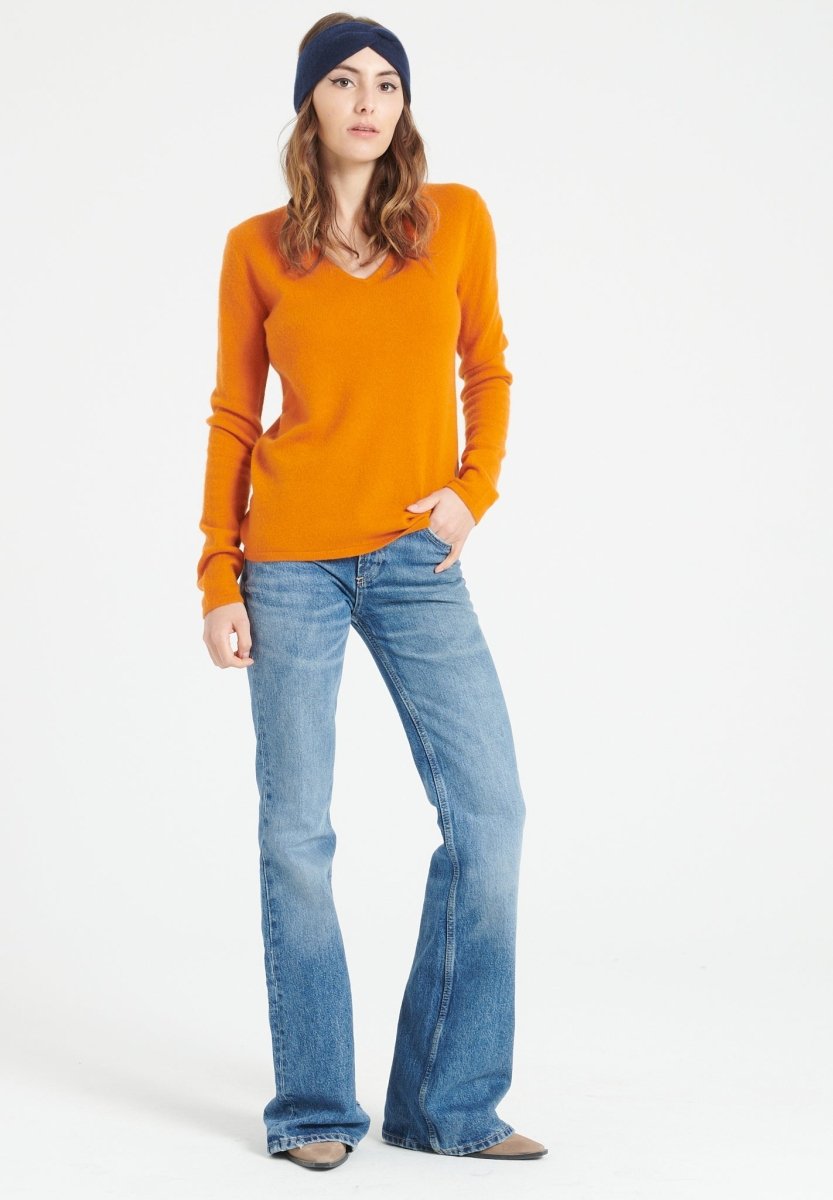 Pull col V cachemire orange citrouille femme - LILLY 2A