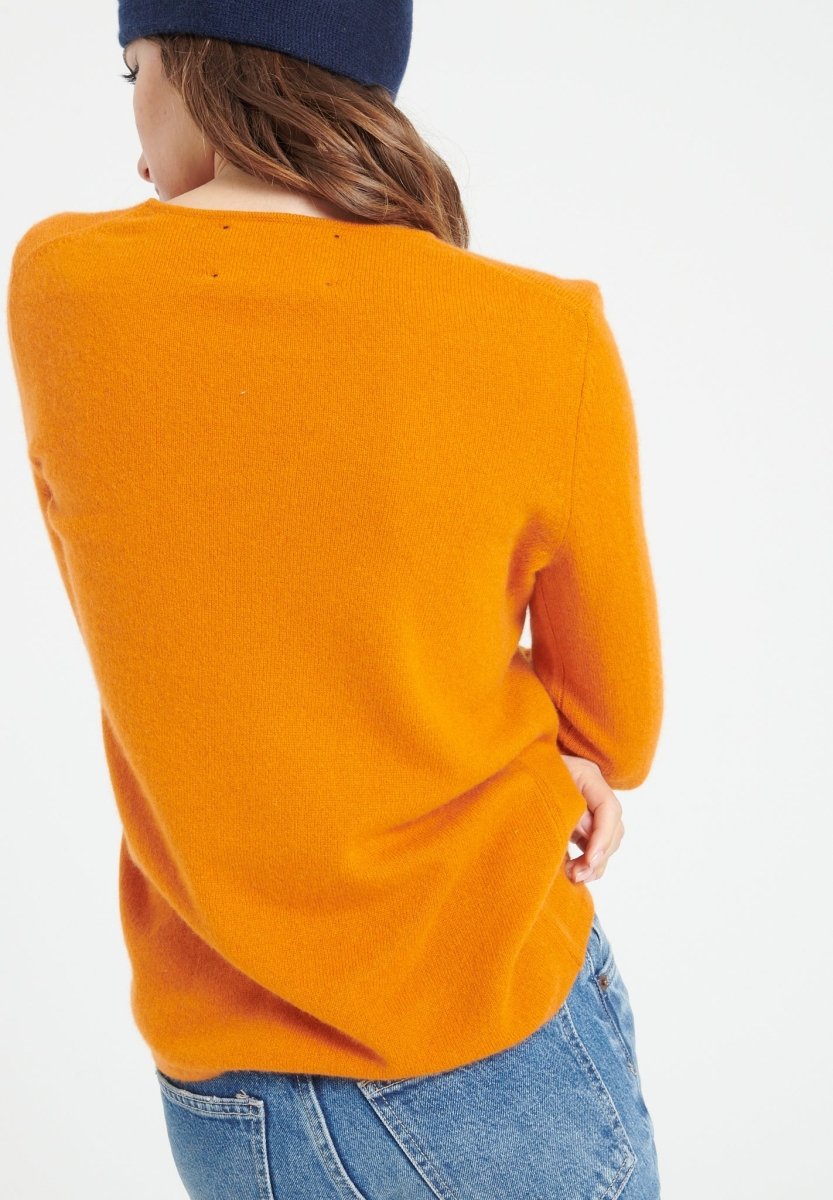 Pull col V cachemire orange citrouille femme - LILLY 2A