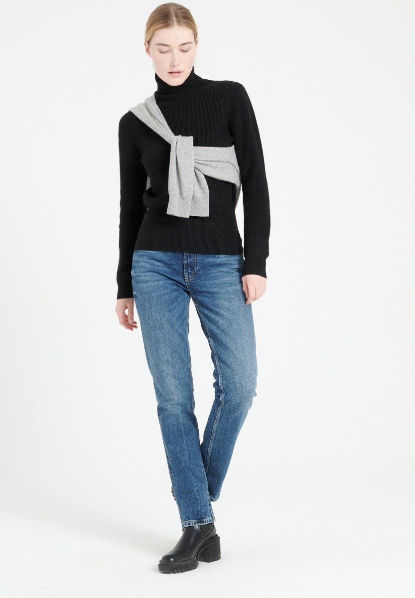 Pull col roulé cachemire noir femme - LILLY 21