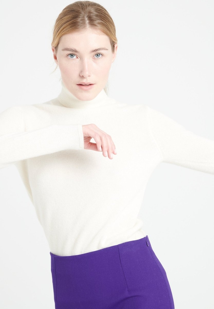 Pull col roulé cachemire écru femme - LILLY 3
