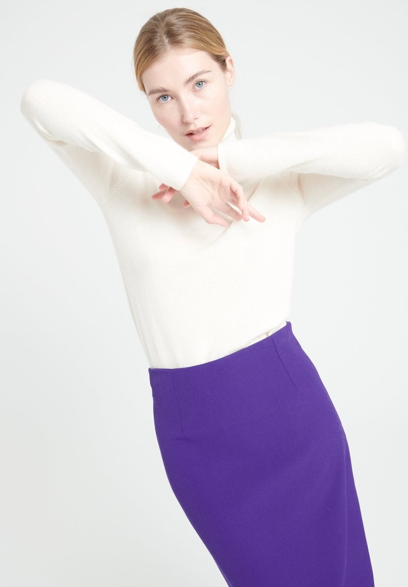 Pull col roulé cachemire écru femme - LILLY 3