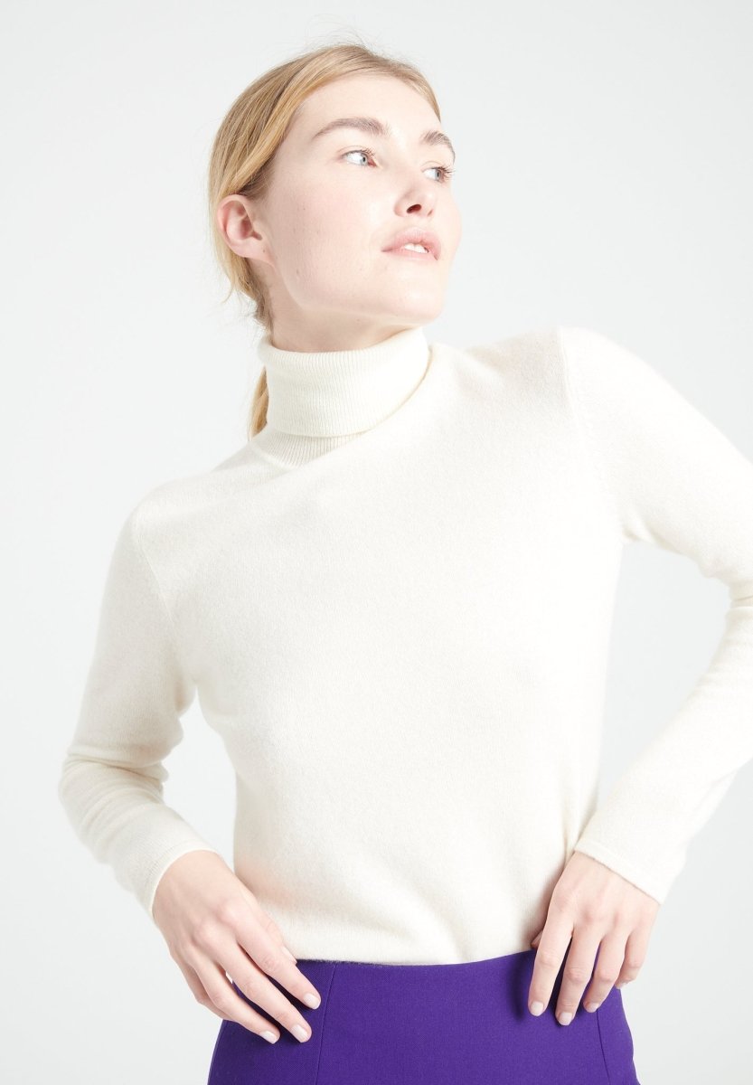 Pull col roulé cachemire écru femme - LILLY 3