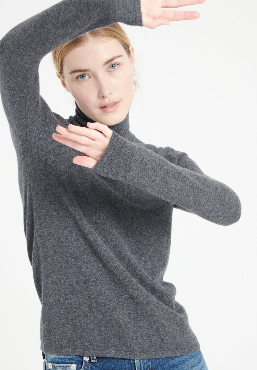 Pull col roulé cachemire gris anthracite femme - LILLY 3