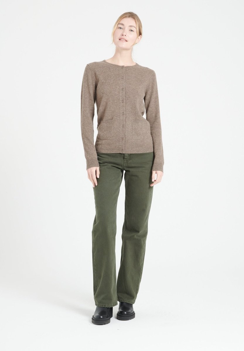 Cardigan col rond cachemire taupe femme - LILLY 4A