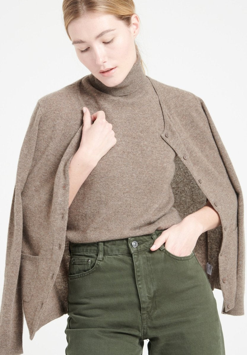 Cardigan col rond cachemire taupe femme - LILLY 4A