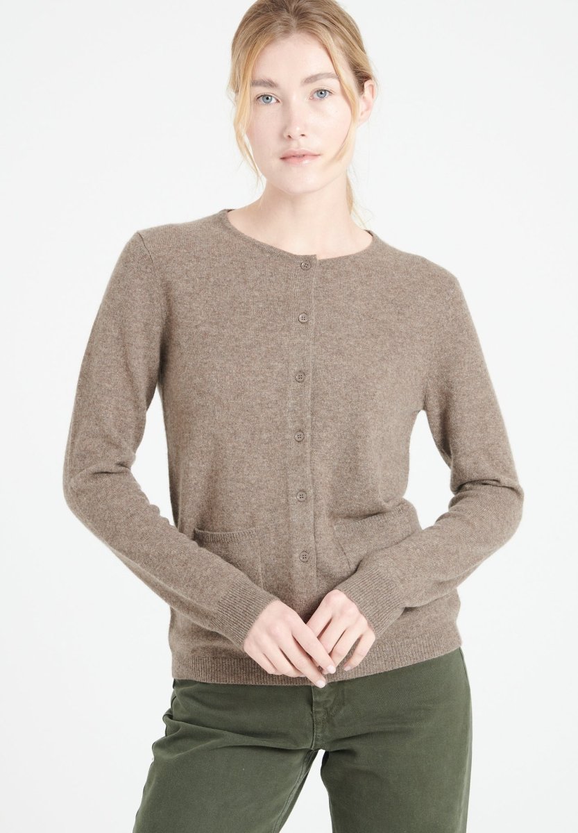 Cardigan col rond cachemire taupe femme - LILLY 4A