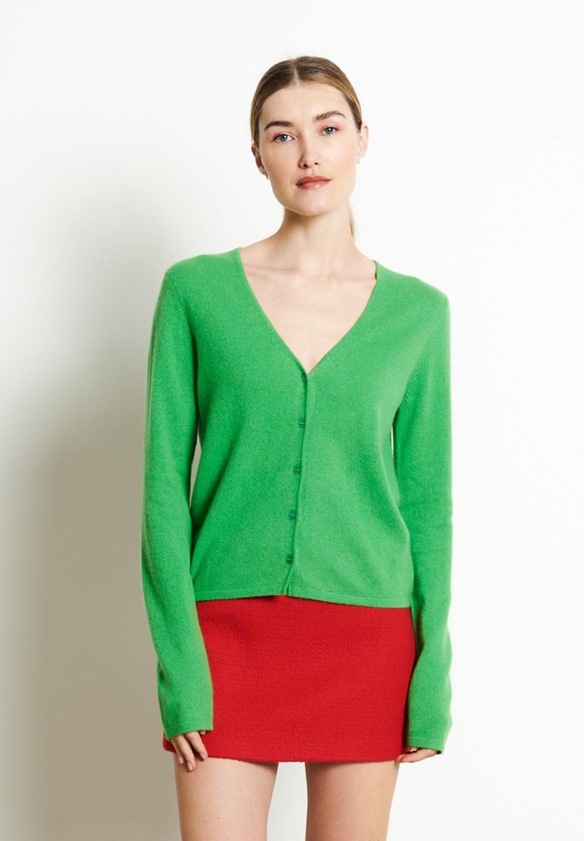 Cardigan col V cachemire vert pomme femme - LILLY 7B