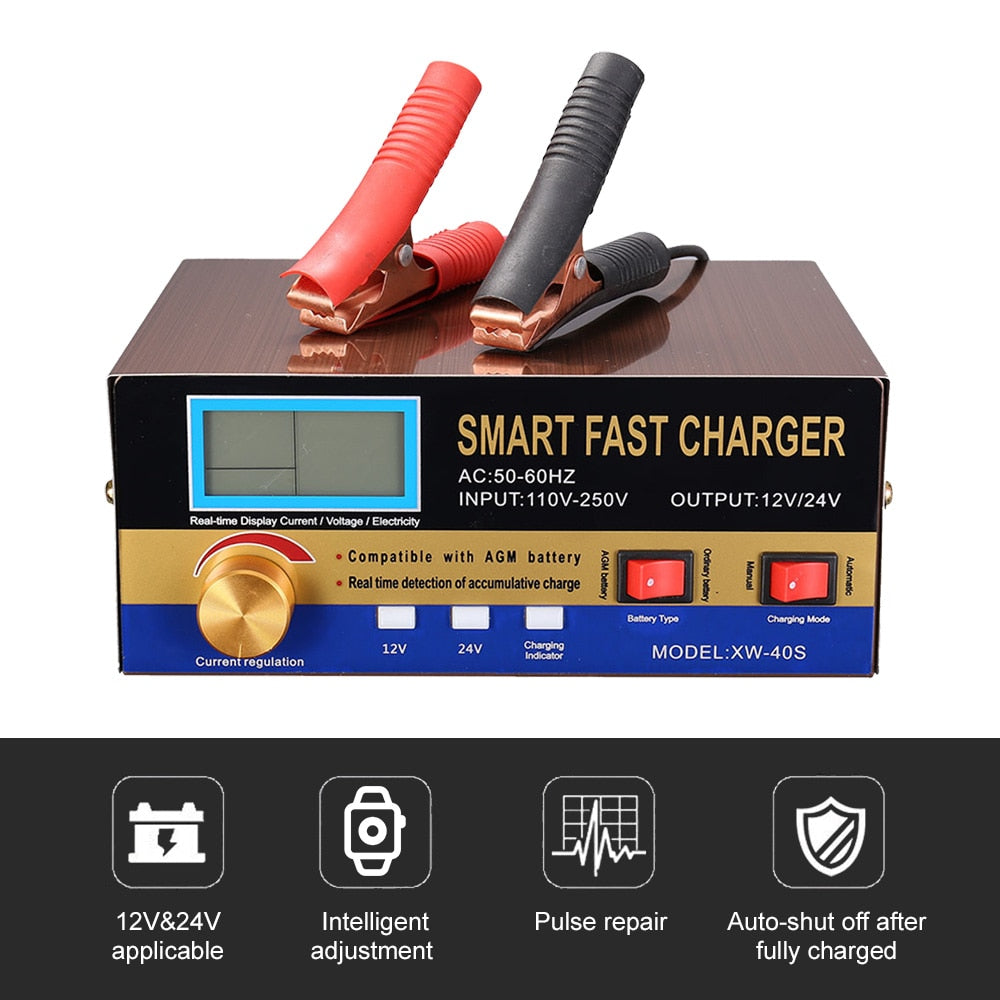 Intelligent Automatic Battery Charger 12V/24VReconditioner Pulse Repair with Digital Display for Car Cell Motorcycle AGM Battery