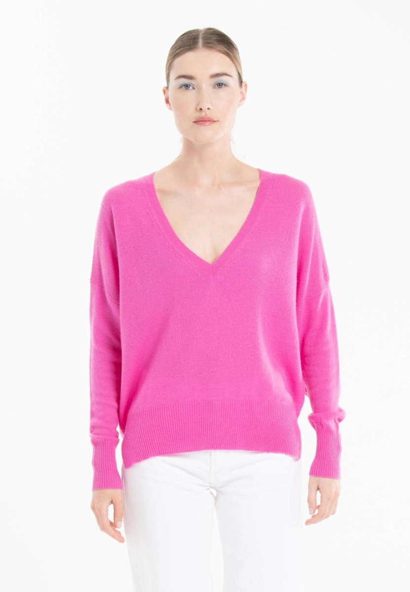 Pull col V cachemire rose barbie femme - RIA 3