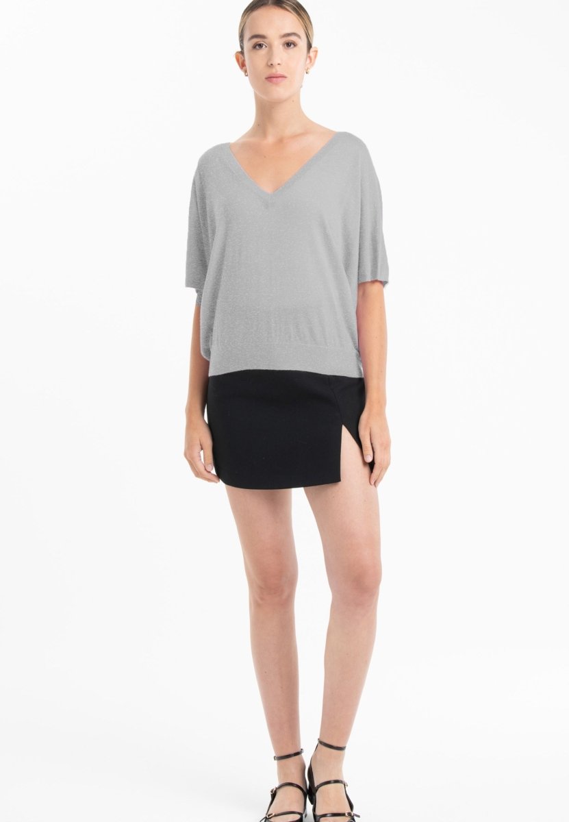 Pull col V manches chauve souris ultrafin cachemire et laine gris femme - KELLY 6