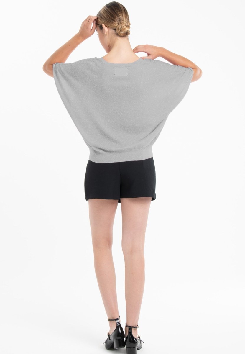 Pull col V manches chauve souris ultrafin cachemire et laine gris femme - KELLY 6