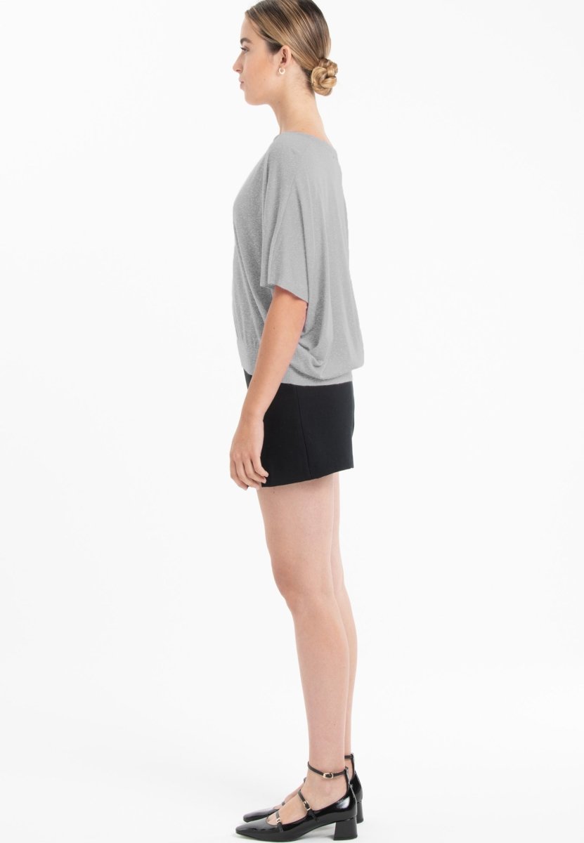 Pull col V manches chauve souris ultrafin cachemire et laine gris femme - KELLY 6