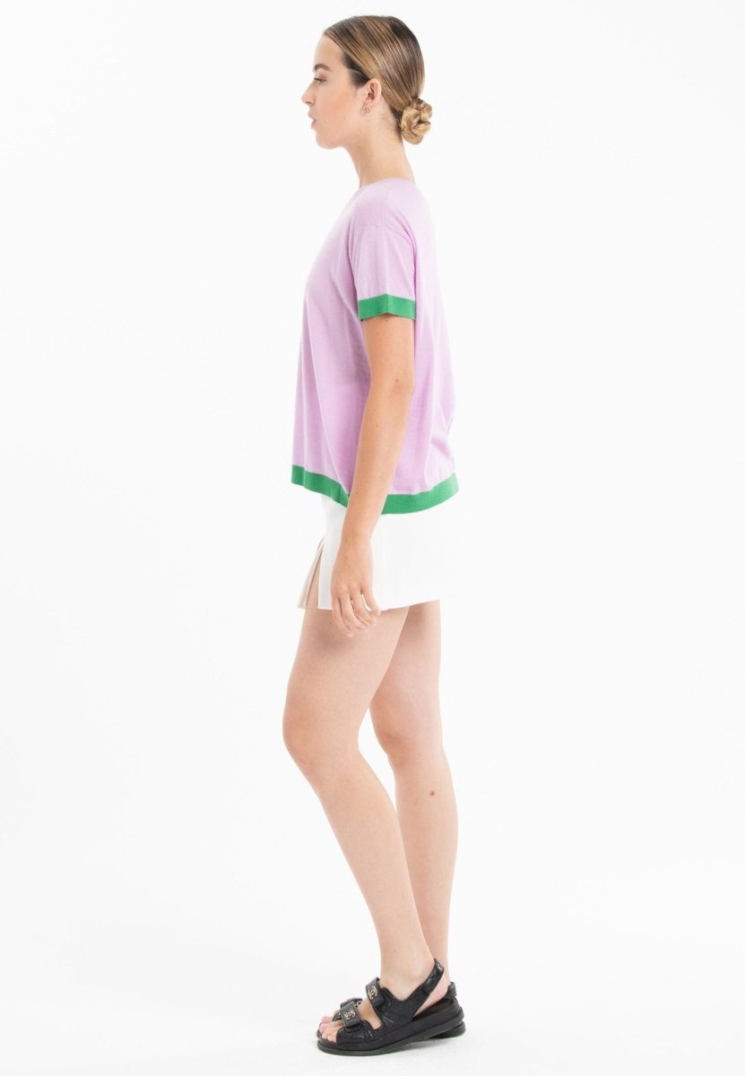 T-shirt col rond ultrafin cachemire et laine lavande/vert femme - KELLY 1
