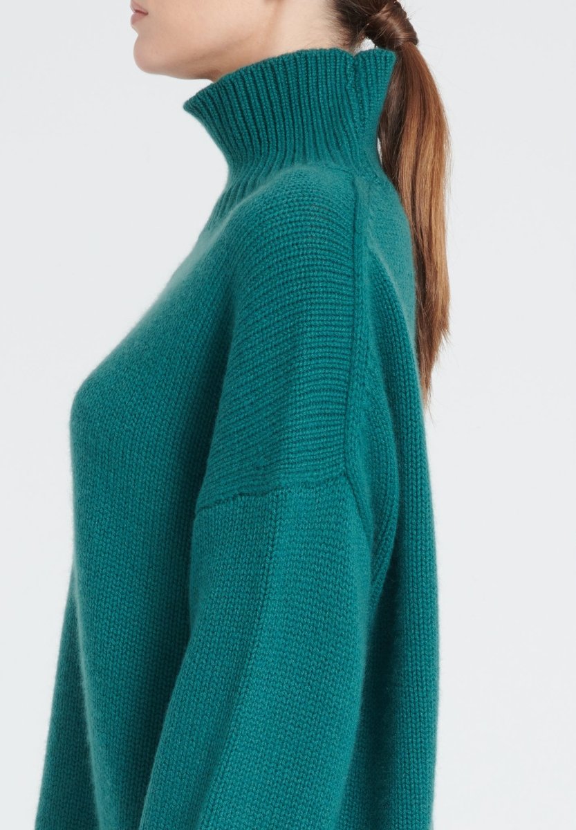 Pull col montant cachemire 10 fils vert foncé femme - ZAYA 3