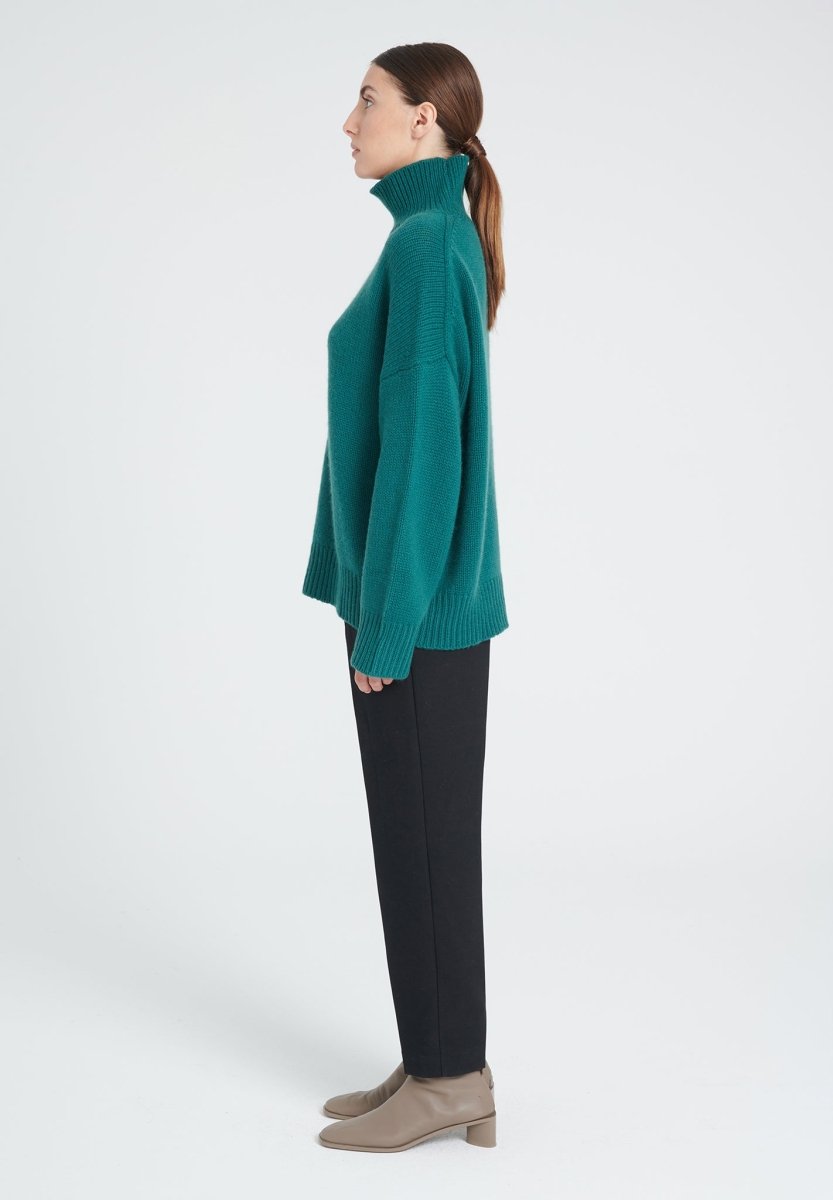Pull col montant cachemire 10 fils vert foncé femme - ZAYA 3