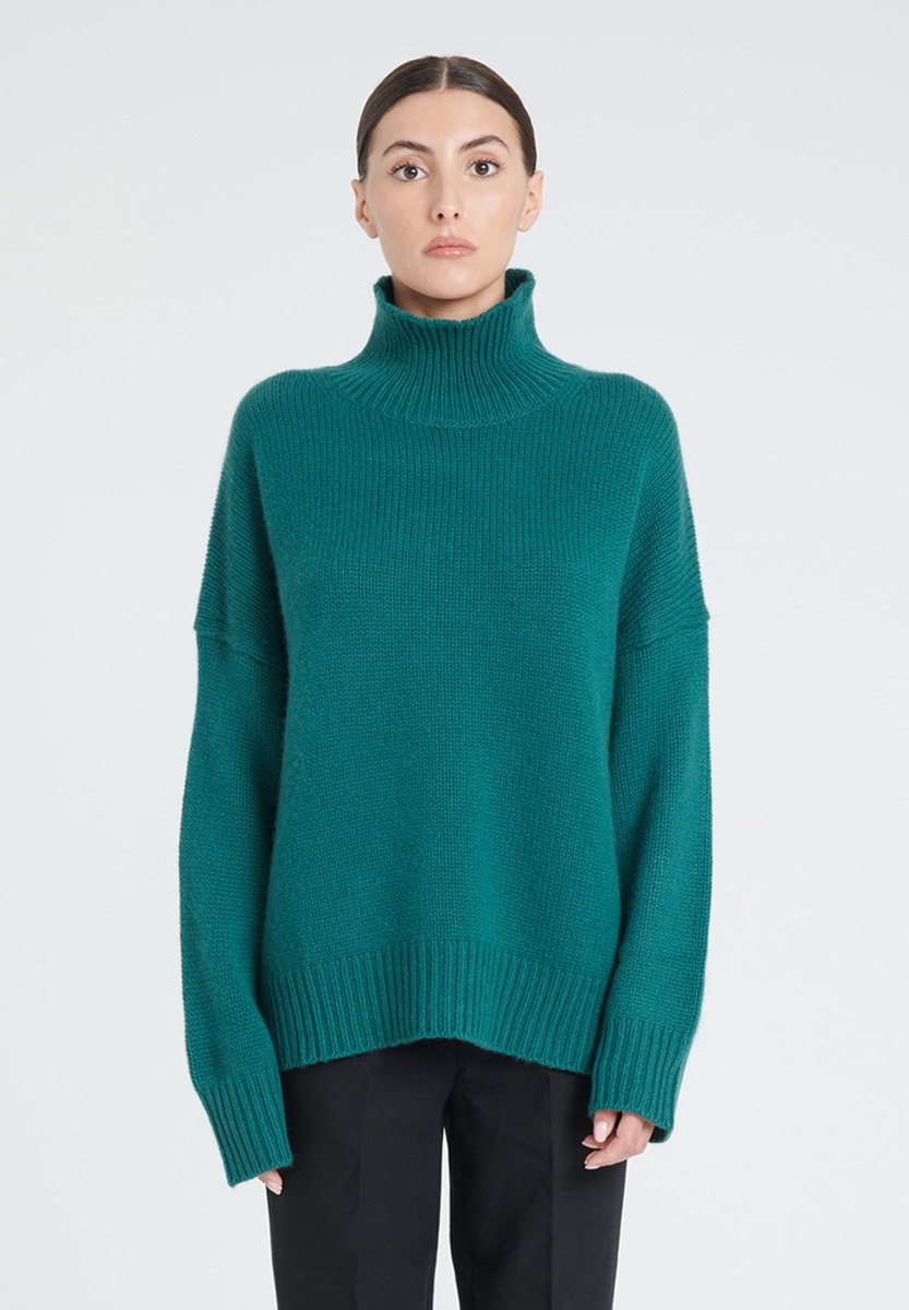 Pull col montant cachemire 10 fils vert foncé femme - ZAYA 3